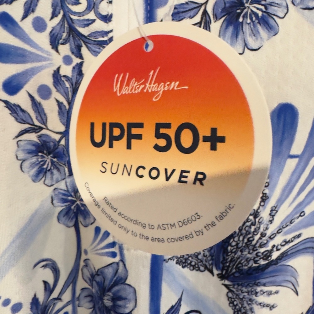 Walter Hagen Womens Blue White Floral Quarter Zip UPF 50 Suncover Top Medium NEW - Picture 4 of 8